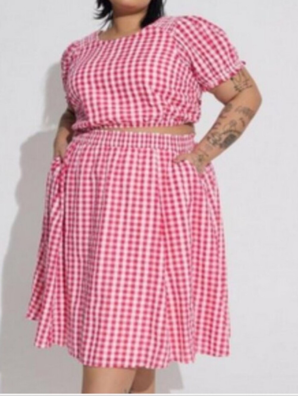 Torrid Pink Gingham Seersucker Midi Skirt Set  Women's Plus Size 1X